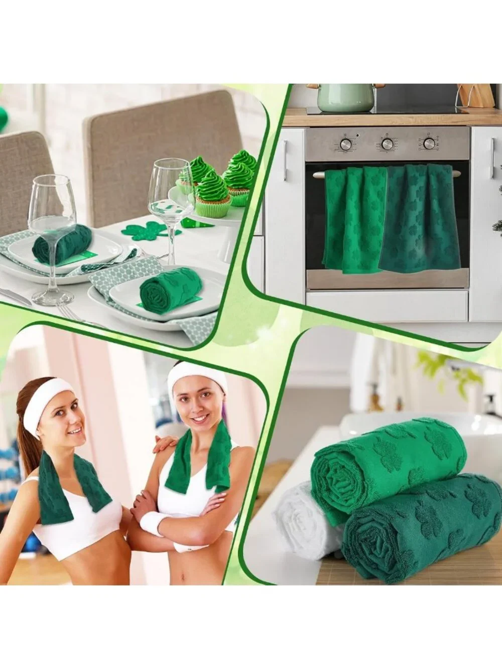 3 Pack St. Patrick's Day Hand Towels - Four Leaf Clover, Soft Cotton, Absorbent